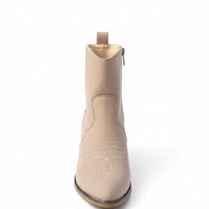 Tinstree Women's Western Ankle Booties Beige Side Zip Block Heel Size 8